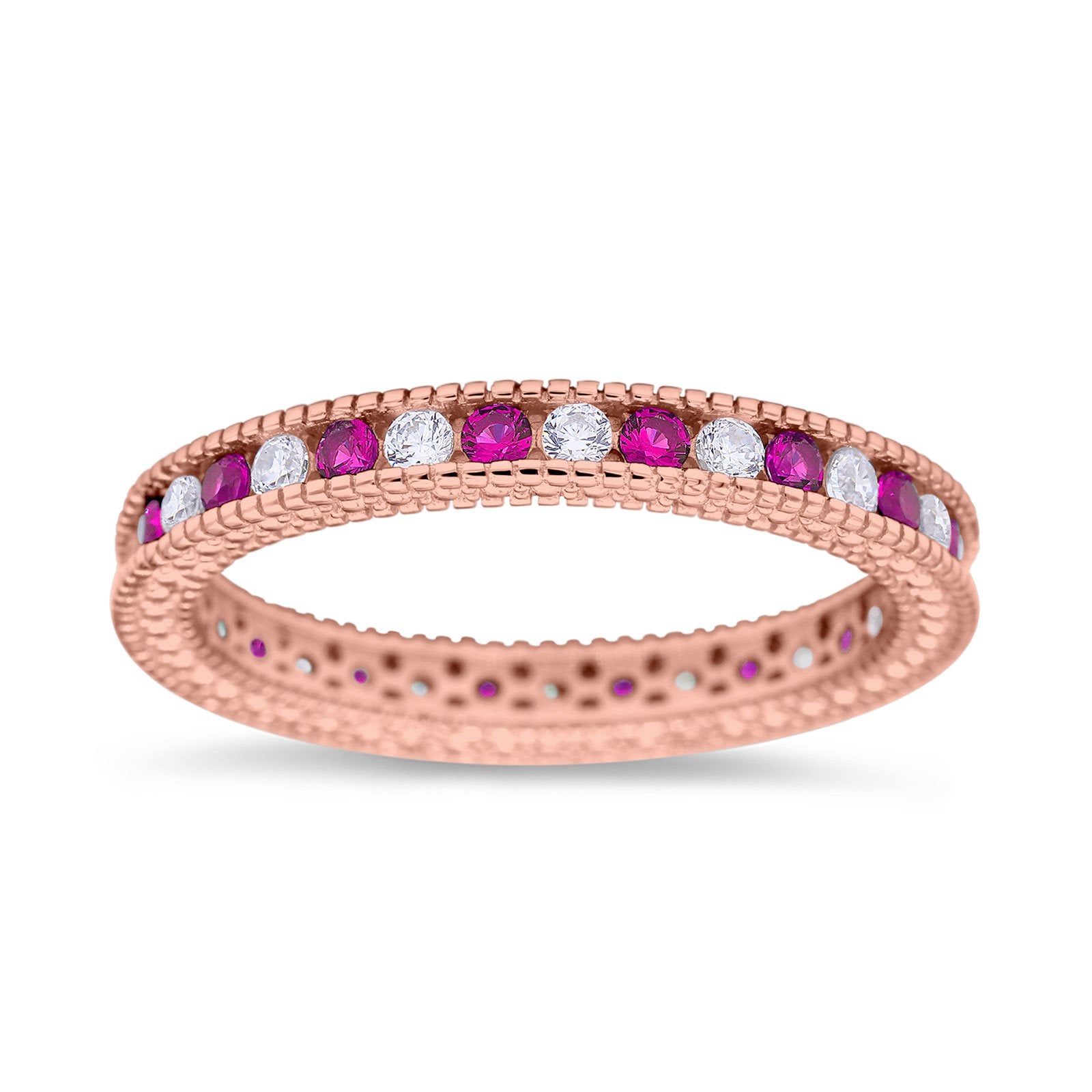 Art Deco Full Eternity Stackable Wedding Ring Simulated CZ 925 Sterling Silver