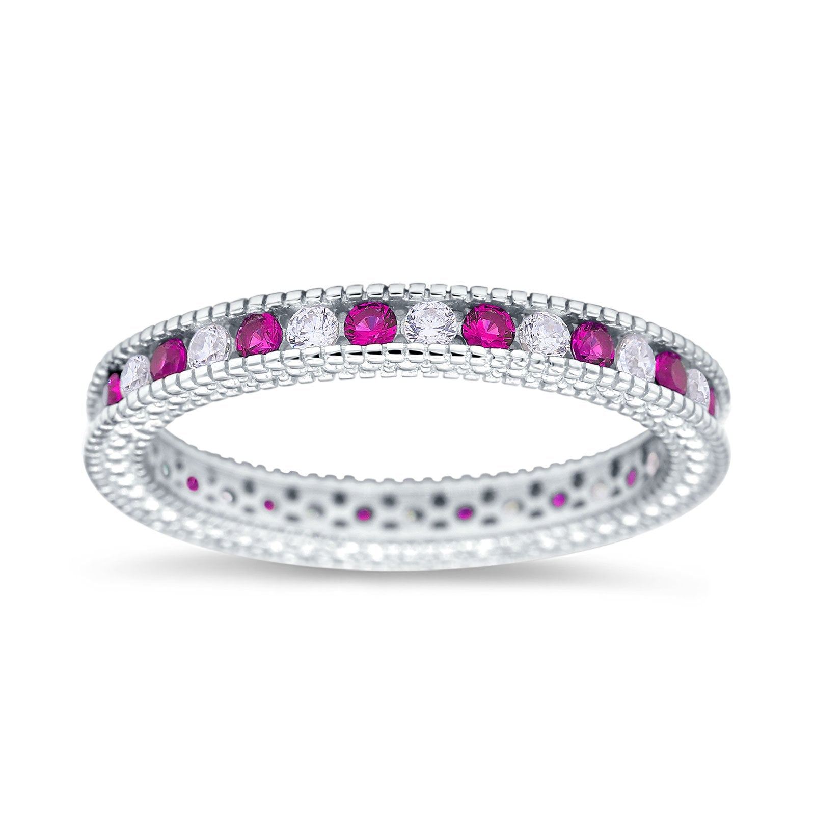 Art Deco Full Eternity Stackable Wedding Ring Simulated CZ 925 Sterling Silver