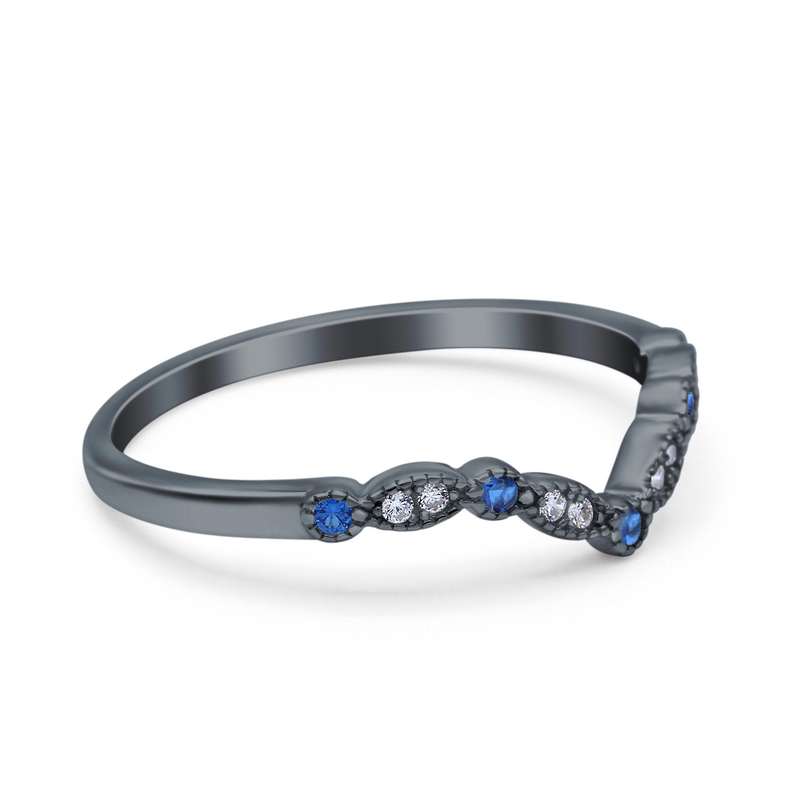 Marquise Curved Half Eternity Stackable Band Ring Simulated CZ 925 Sterling Silver