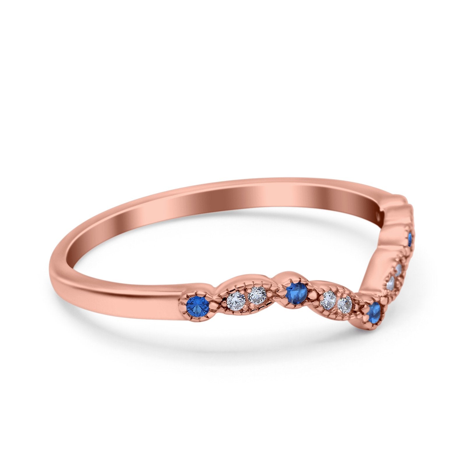 Marquise Curved Half Eternity Stackable Band Ring Simulated CZ 925 Sterling Silver