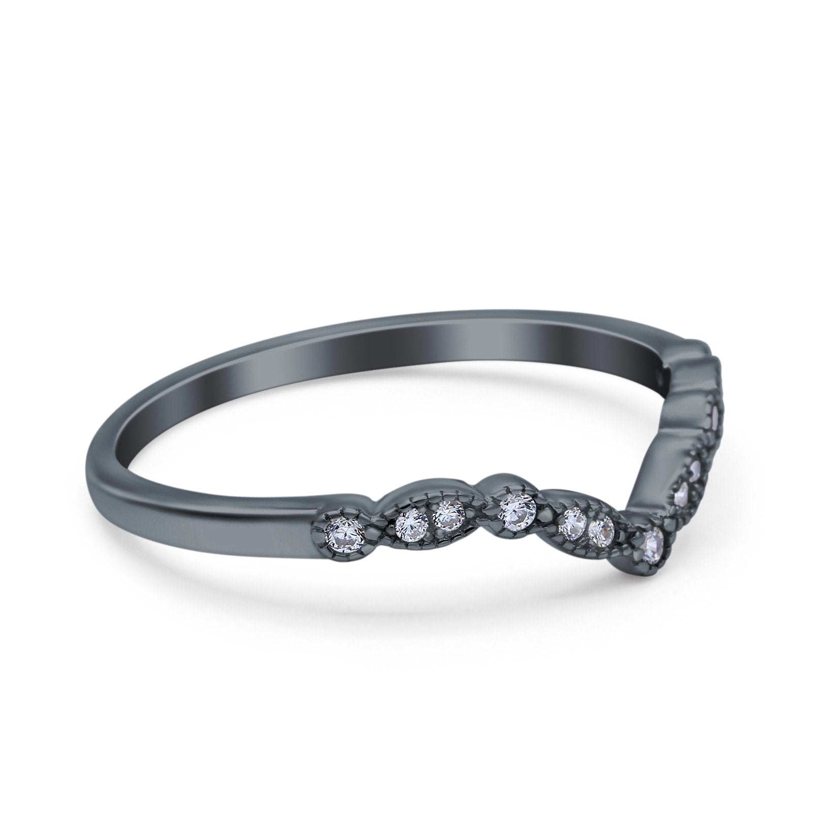 Marquise Curved Half Eternity Stackable Band Ring Simulated CZ 925 Sterling Silver