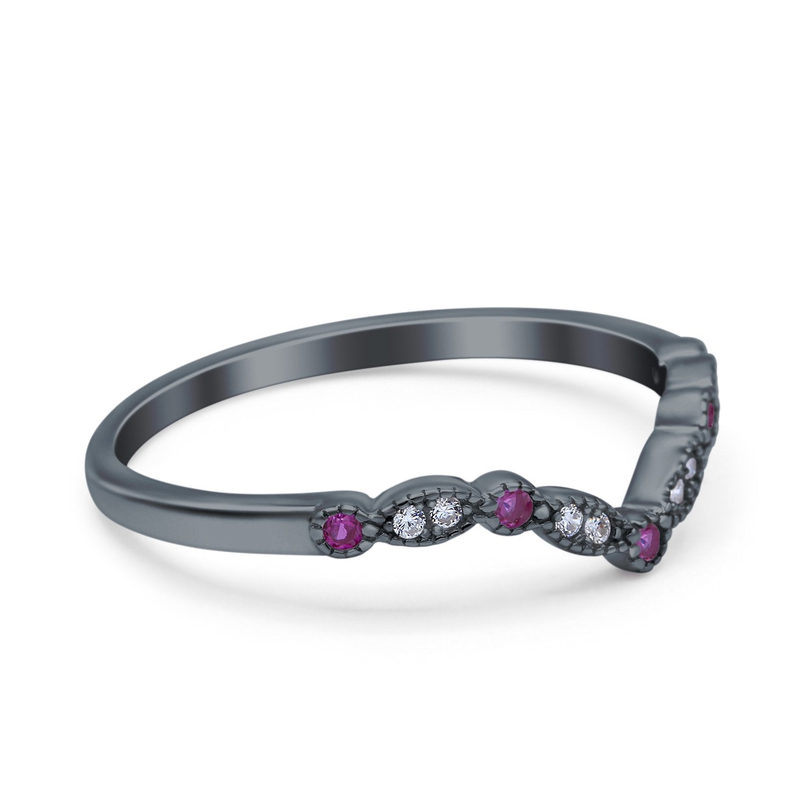 Marquise Curved Half Eternity Stackable Band Ring Simulated CZ 925 Sterling Silver