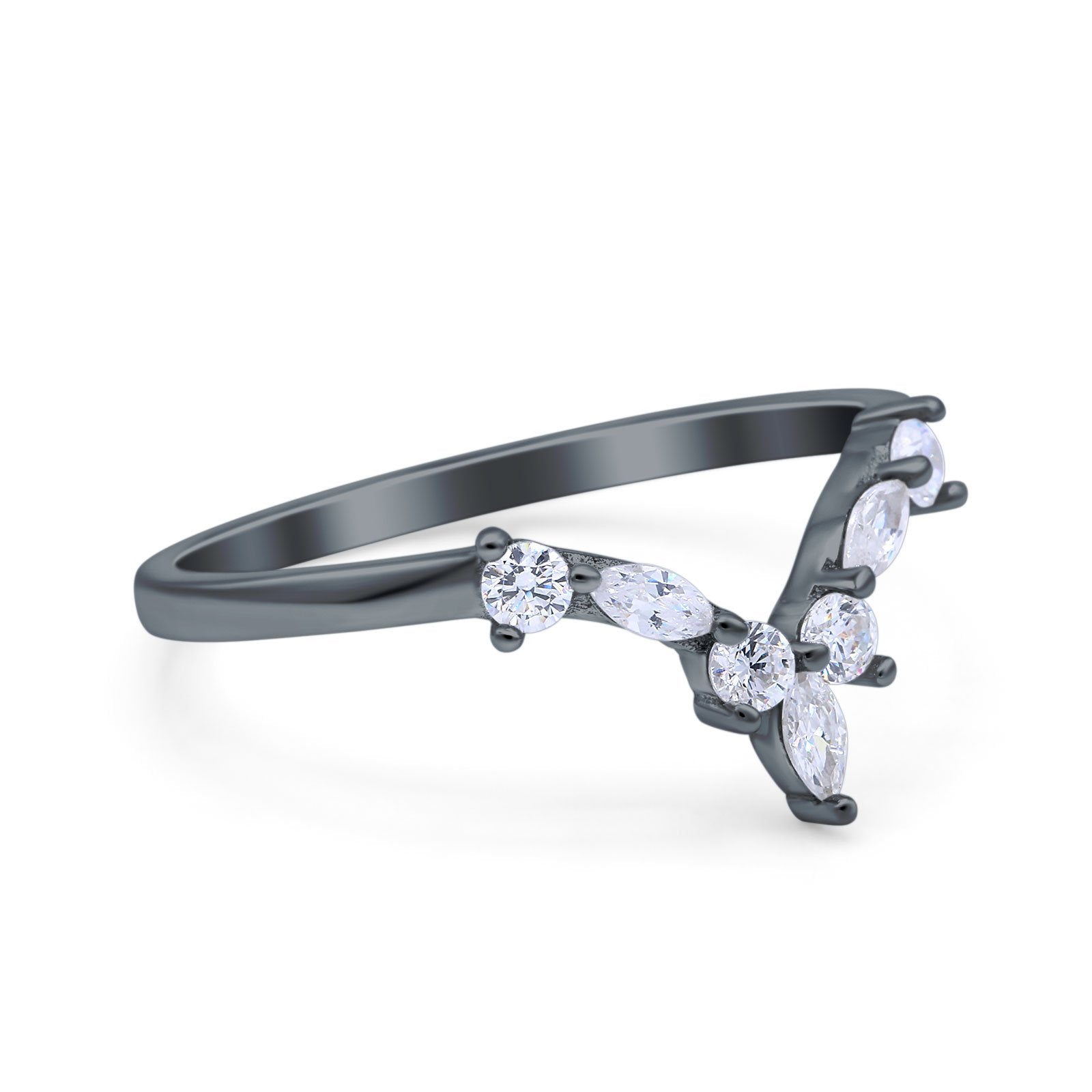 Curved Marquise Engagement Half Eternity Ring Simulated CZ 925 Sterling Silver