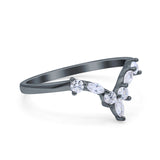 Curved Marquise Engagement Half Eternity Ring Simulated CZ 925 Sterling Silver