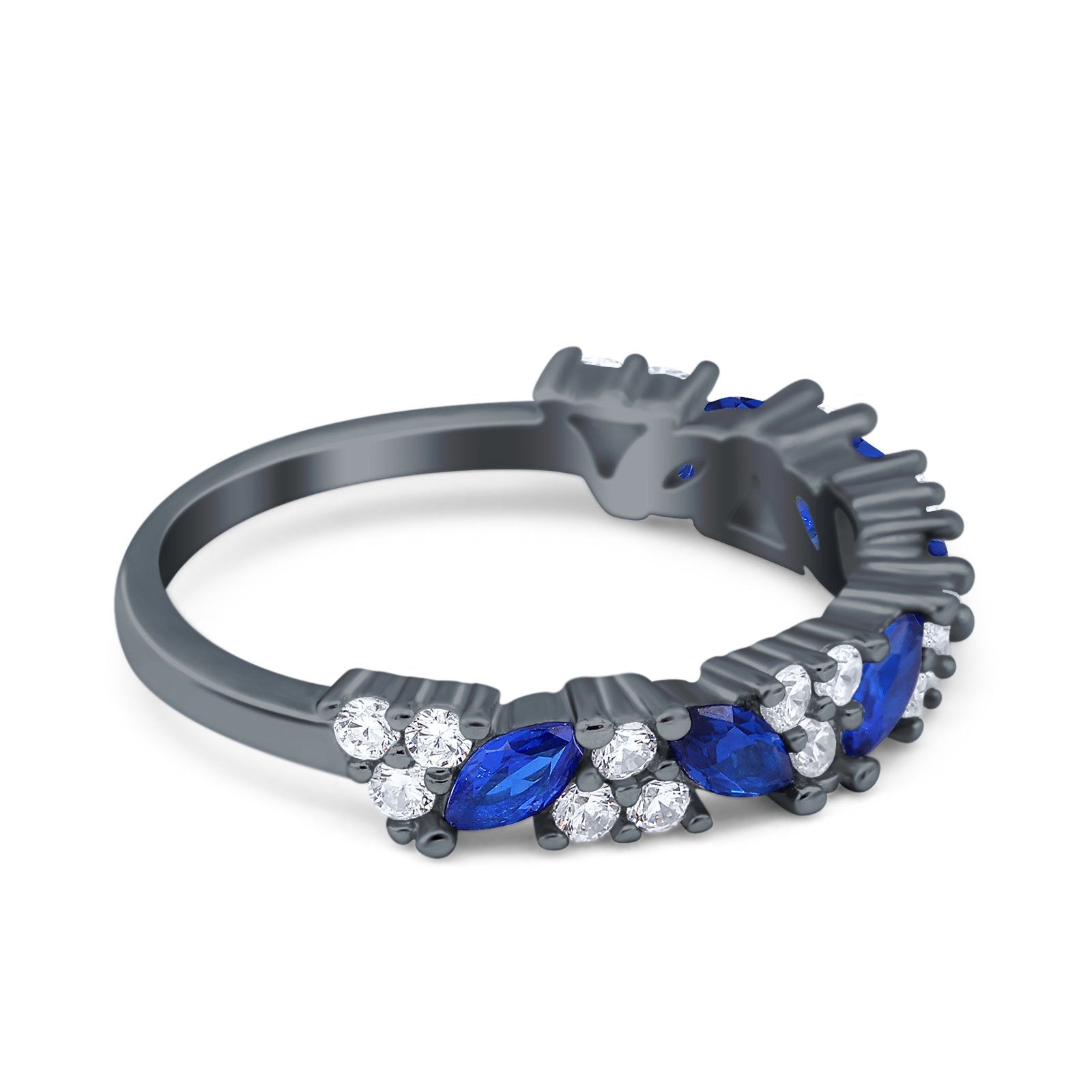 Art Deco Eternity Marquise Wedding Band Ring Simulated Cubic Zirconia 925 Sterling Silver