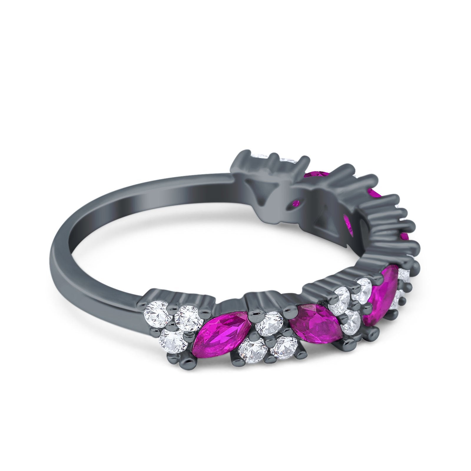 Art Deco Eternity Marquise Wedding Band Ring Simulated Cubic Zirconia 925 Sterling Silver