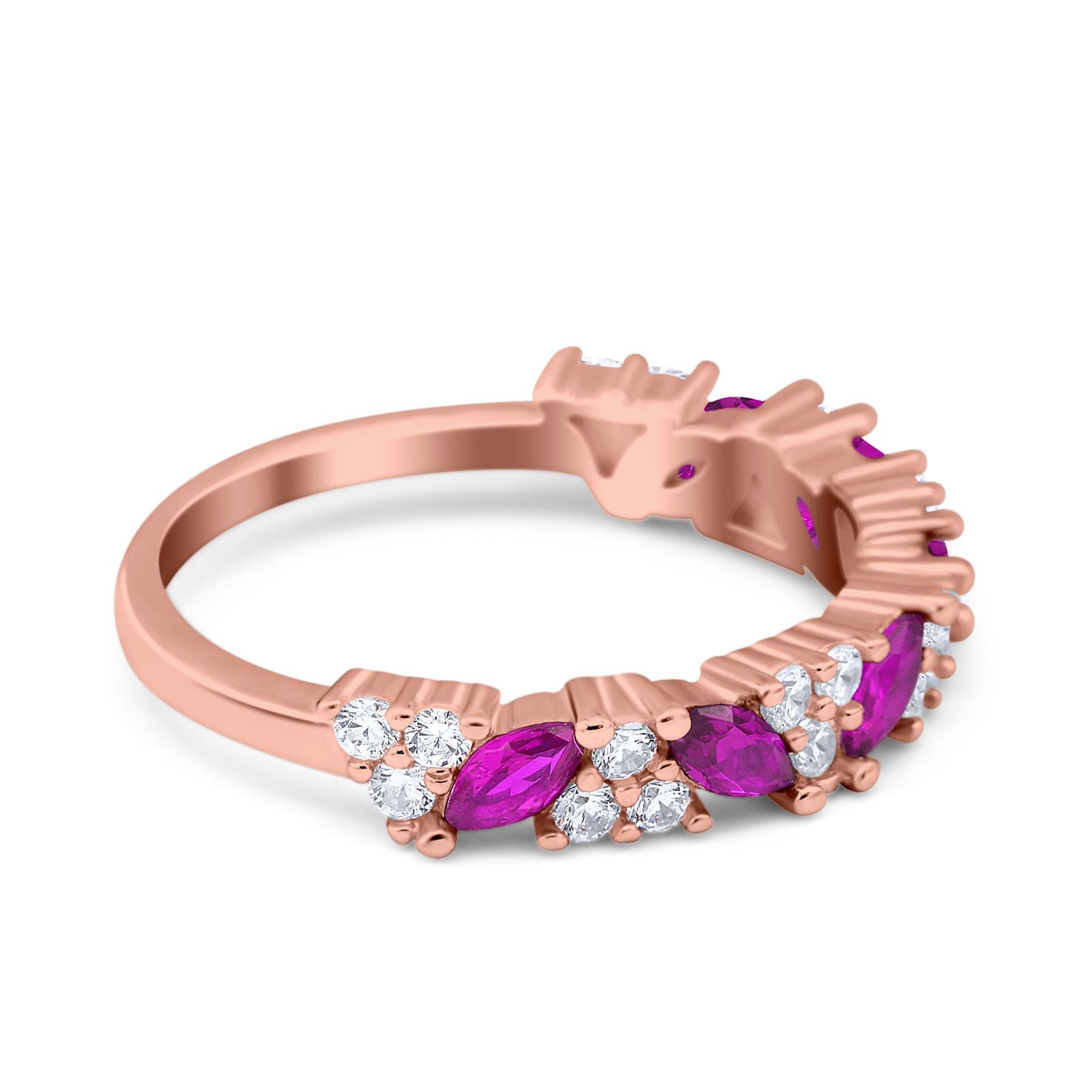 Art Deco Eternity Marquise Wedding Band Ring Simulated Cubic Zirconia 925 Sterling Silver