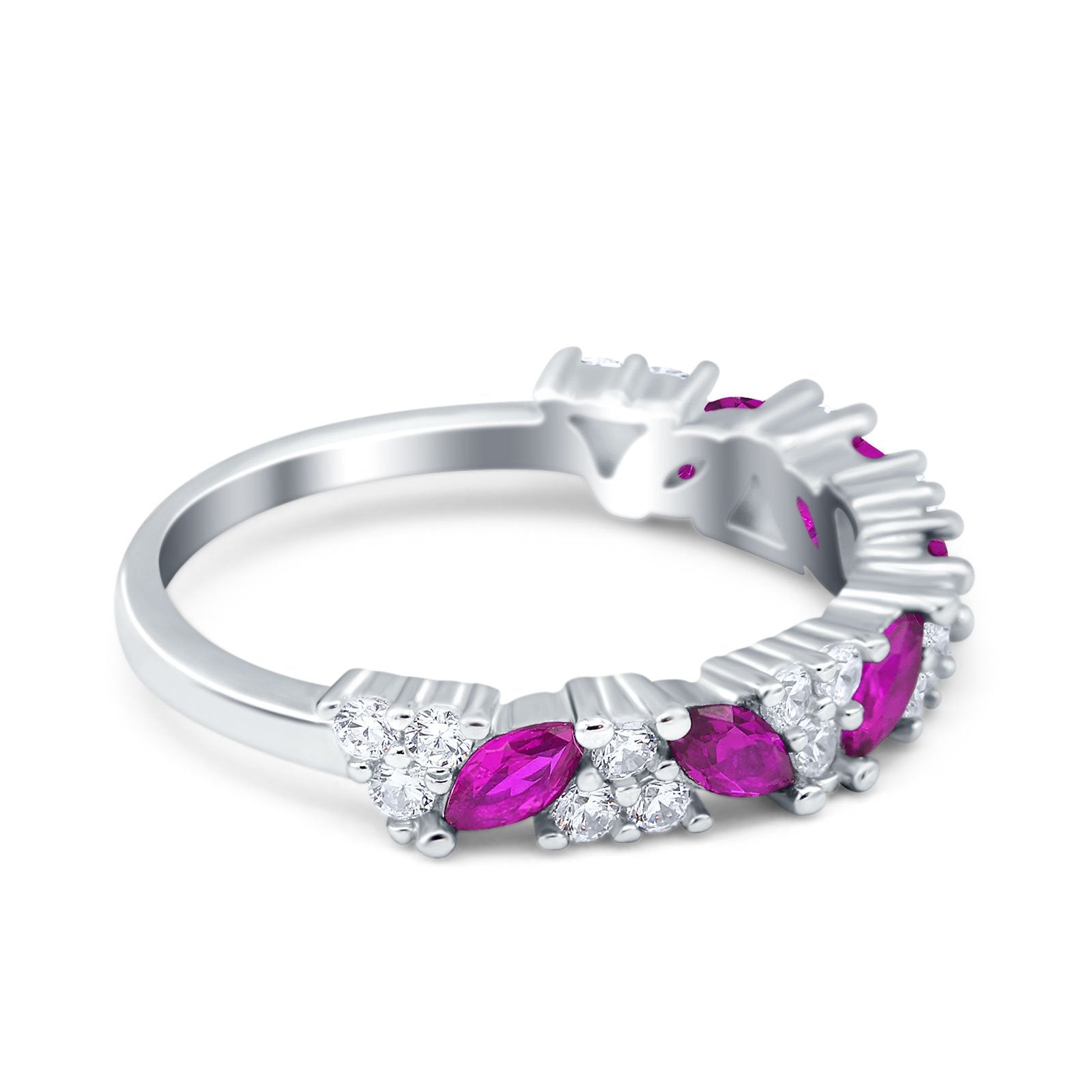 Art Deco Eternity Marquise Wedding Band Ring Simulated Cubic Zirconia 925 Sterling Silver