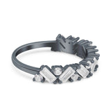 Art Deco Baguette Half Eternity Wedding Band Ring Simulated Cubic Zirconia 925 Sterling Silver