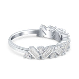 Art Deco Baguette Half Eternity Wedding Band Ring Simulated Cubic Zirconia 925 Sterling Silver