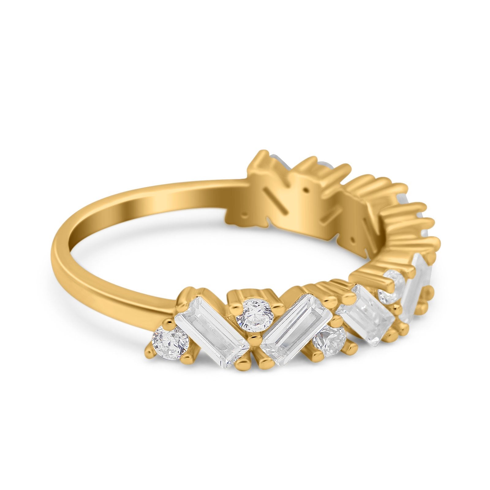 Art Deco Baguette Half Eternity Wedding Band Ring Simulated Cubic Zirconia 925 Sterling Silver