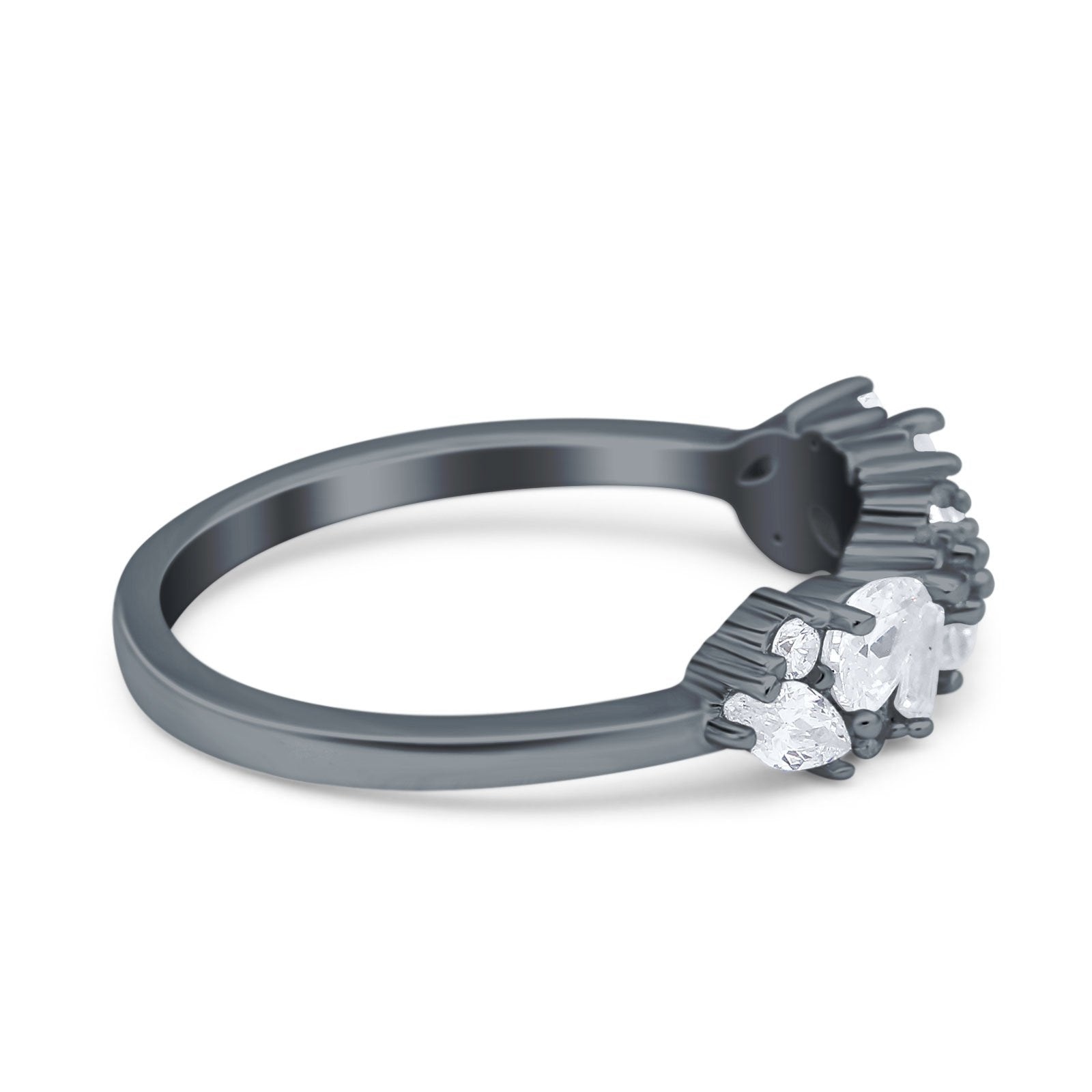 Half Eternity Pear Marquise Baguette Wedding Band Ring Simulated Cubic Zirconia 925 Sterling Silver