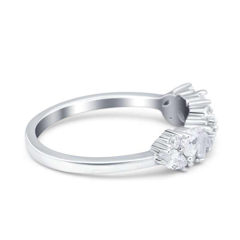 Half Eternity Pear Marquise Baguette Wedding Band Ring Simulated Cubic Zirconia 925 Sterling Silver