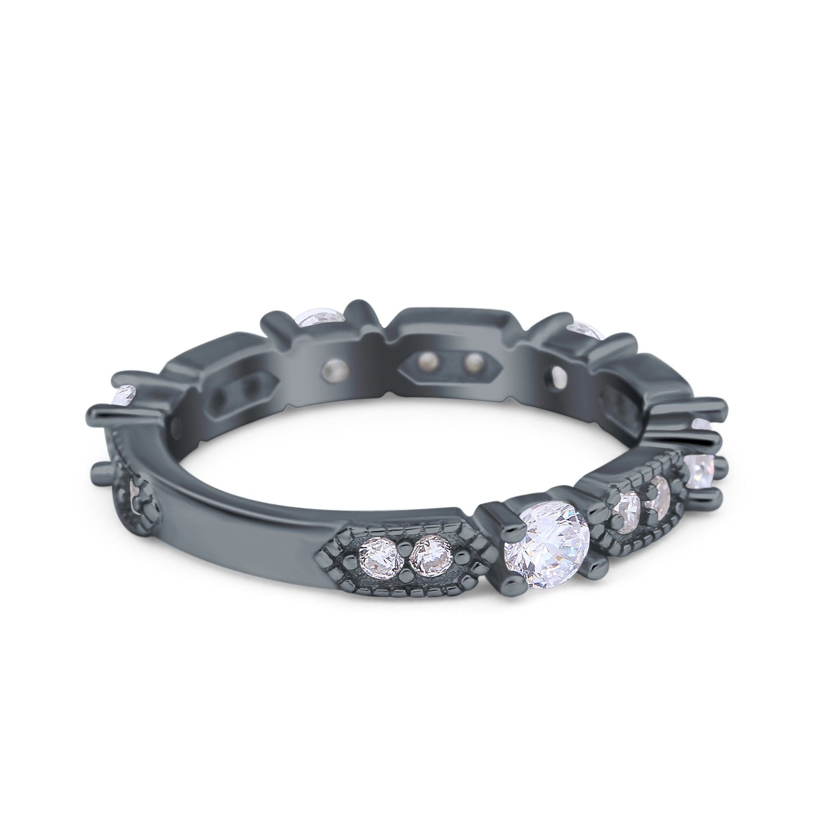 Art Deco Eternity Wedding Band Ring Simulated Cubic Zirconia 925 Sterling Silver