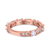 Art Deco Eternity Wedding Band Ring Simulated Cubic Zirconia 925 Sterling Silver