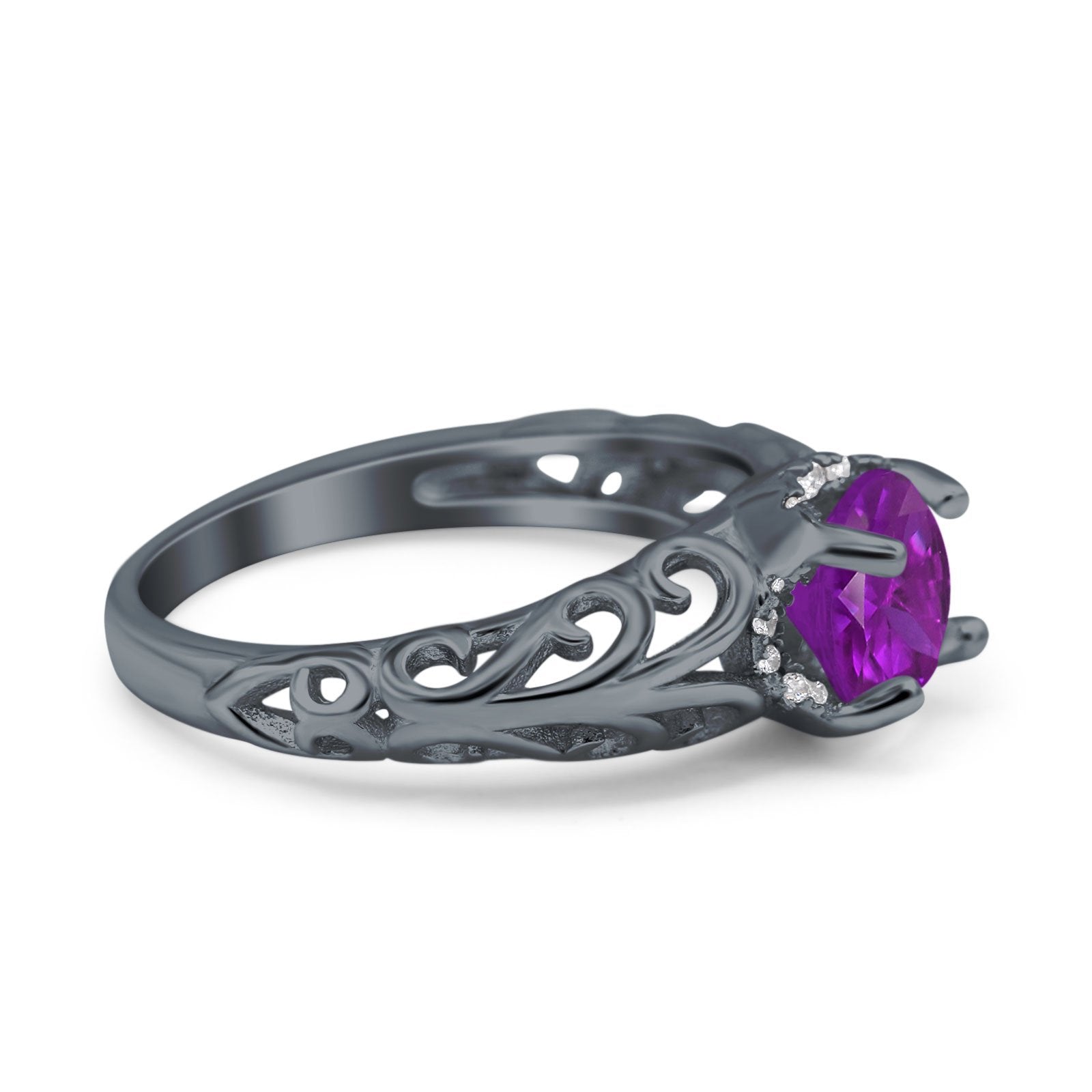 Art Deco Filigree Wedding Engagement Bridal Ring Round Simulated Cubic Zirconia 925 Sterling Silver