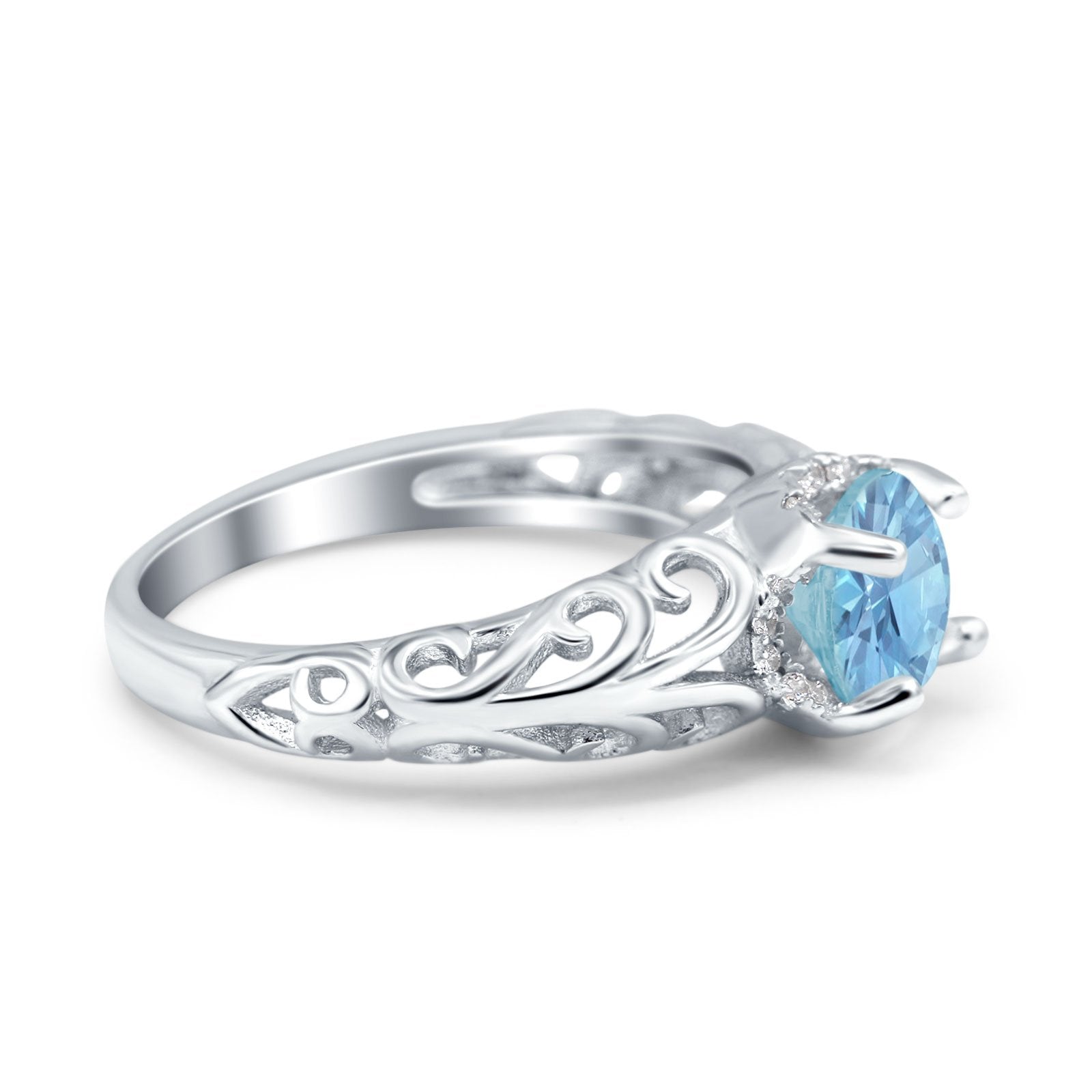 Art Deco Filigree Wedding Engagement Bridal Ring Round Simulated Cubic Zirconia 925 Sterling Silver