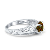 Art Deco Filigree Wedding Engagement Bridal Ring Round Simulated Cubic Zirconia 925 Sterling Silver