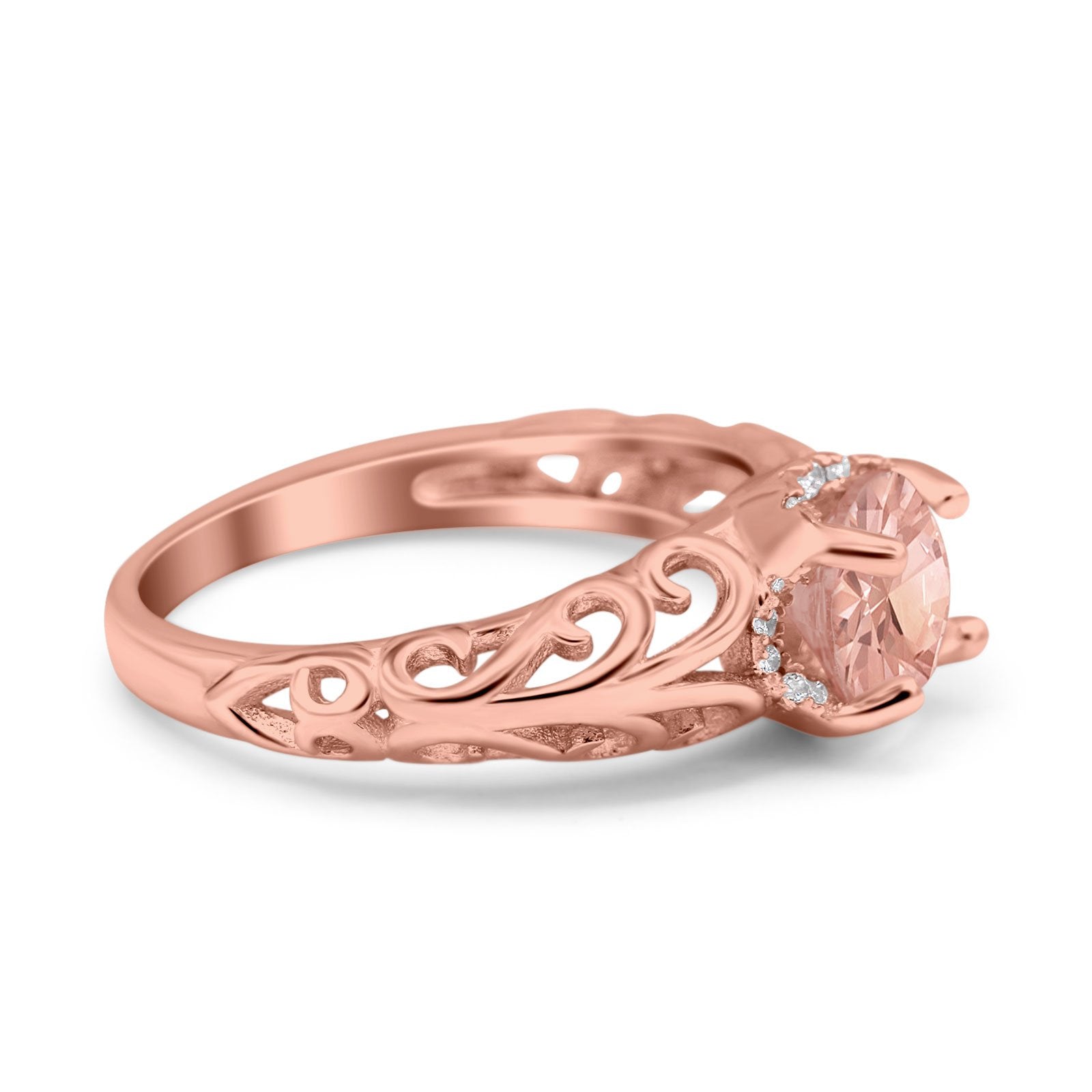 Art Deco Filigree Wedding Engagement Bridal Ring Round Simulated Cubic Zirconia 925 Sterling Silver