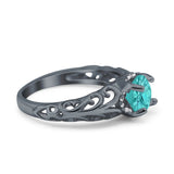 Art Deco Filigree Wedding Engagement Bridal Ring Round Simulated Cubic Zirconia 925 Sterling Silver