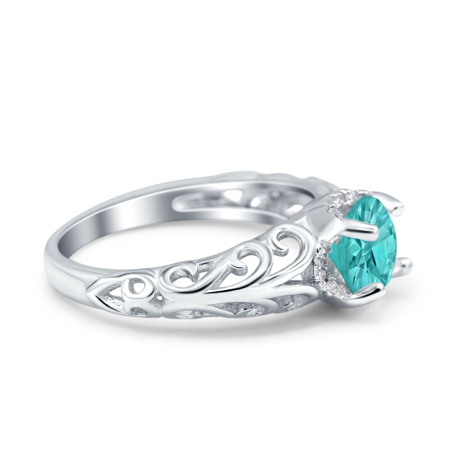 Art Deco Filigree Wedding Engagement Bridal Ring Round Simulated Cubic Zirconia 925 Sterling Silver