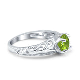 Art Deco Filigree Wedding Engagement Bridal Ring Round Simulated Cubic Zirconia 925 Sterling Silver