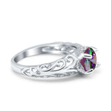 Art Deco Filigree Wedding Engagement Bridal Ring Round Simulated Cubic Zirconia 925 Sterling Silver