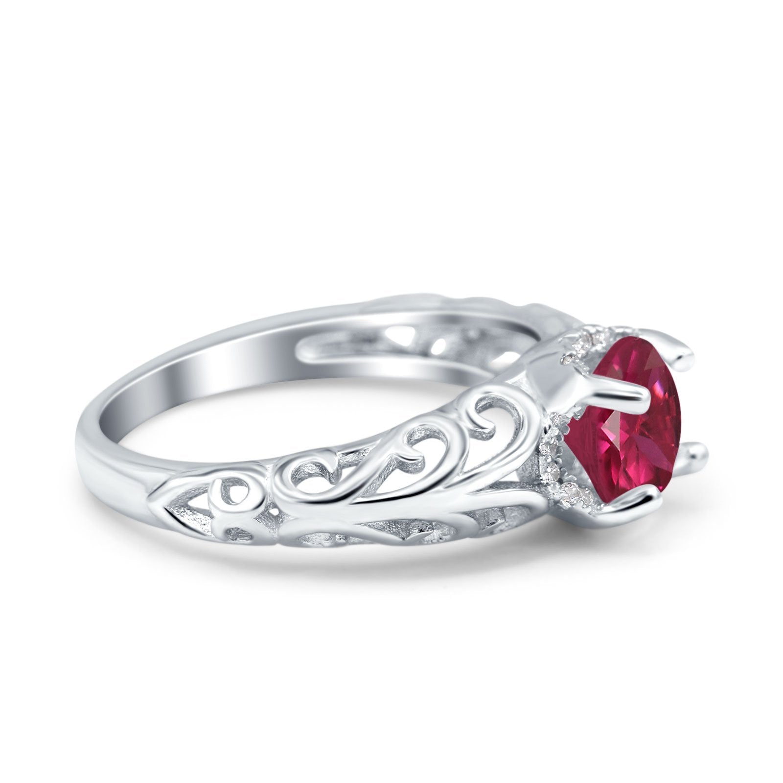 Art Deco Filigree Wedding Engagement Bridal Ring Round Simulated Cubic Zirconia 925 Sterling Silver