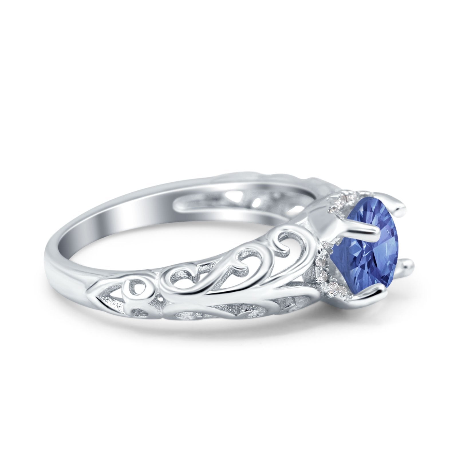 Art Deco Filigree Wedding Engagement Bridal Ring Round Simulated Cubic Zirconia 925 Sterling Silver