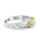 Art Deco Filigree Wedding Engagement Bridal Ring Round Simulated Cubic Zirconia 925 Sterling Silver