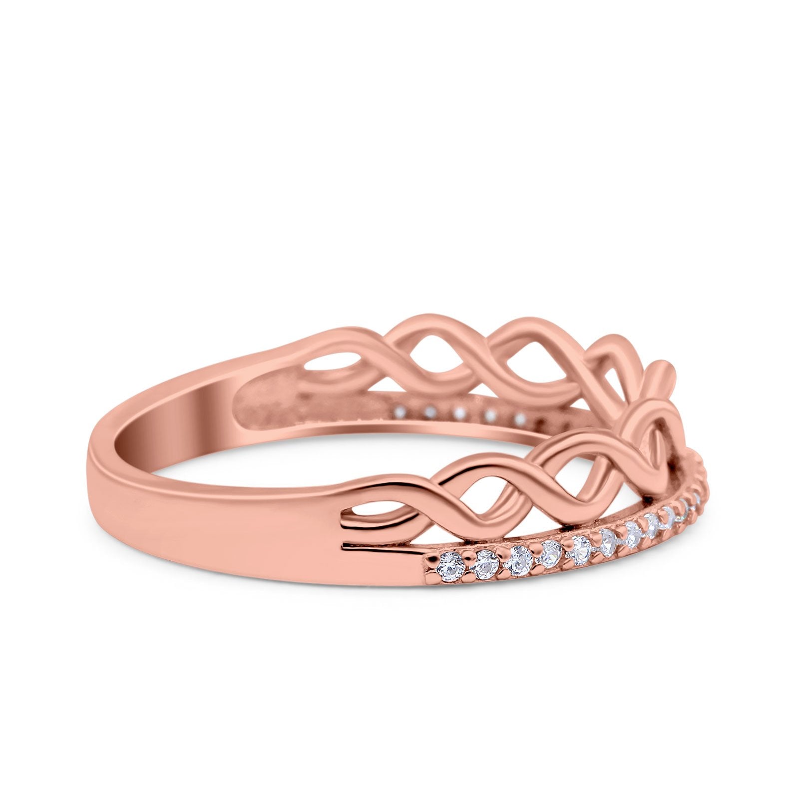 Half Eternity Infinity Twisted Shank Wedding Ring Band Round Simulated Cubic Zirconia 925 Sterling Silver