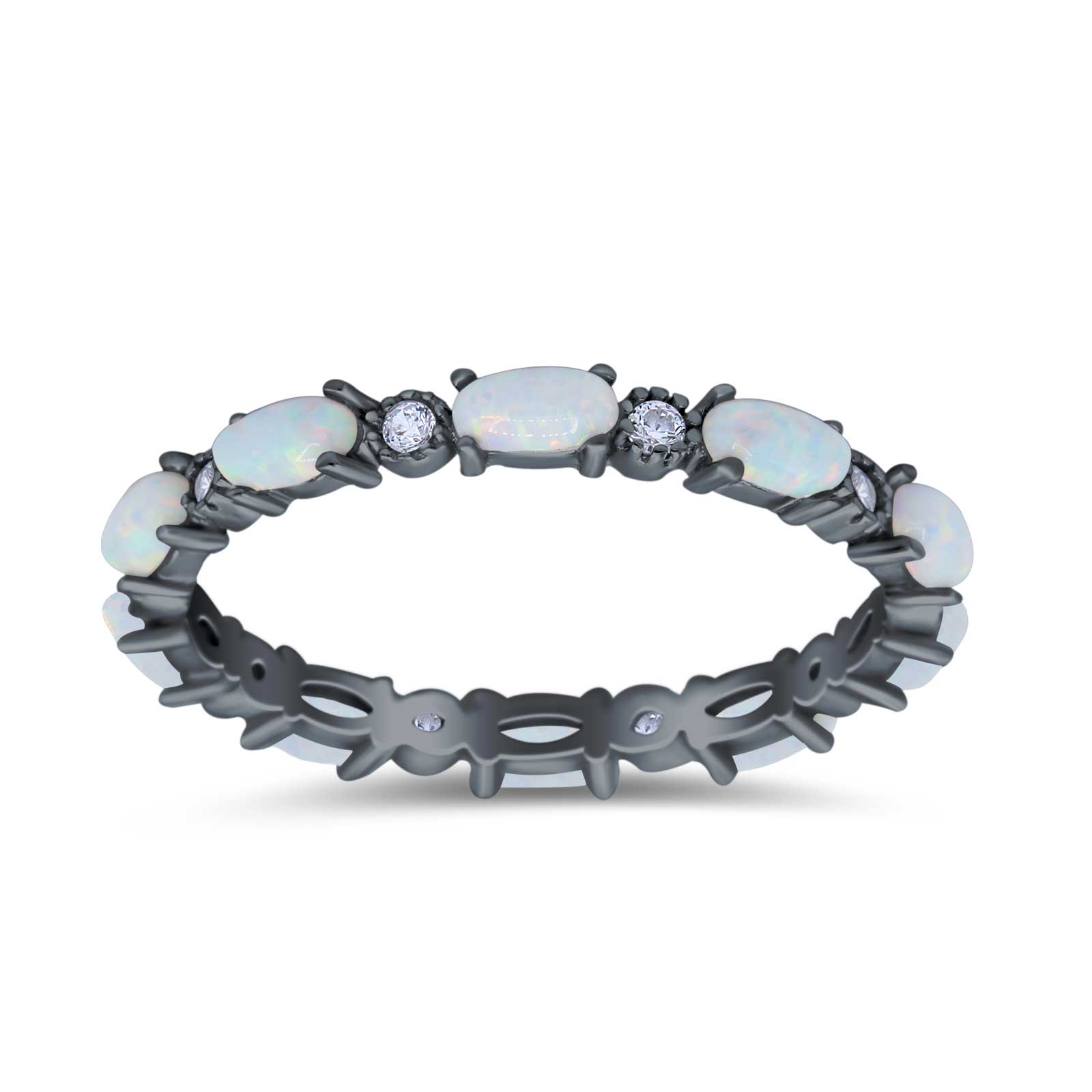 Full Eternity Wedding Engagement Bridal Ring Oval Lab Created Opal Round Simulated Cubic Zirconia 925 Sterling Silver