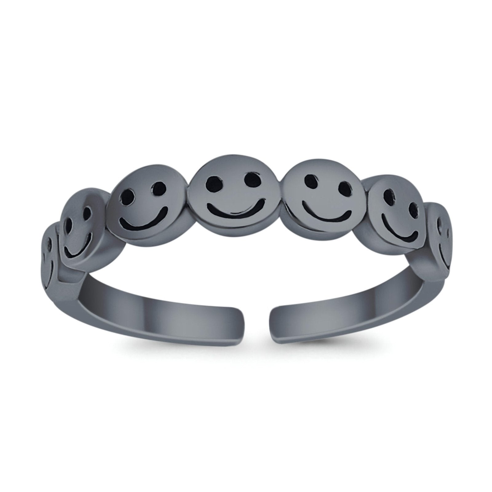 Smiley Face Toe Ring Adjustable Band 925 Sterling Silver (4mm)