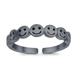 Smiley Face Toe Ring Adjustable Band 925 Sterling Silver (4mm)