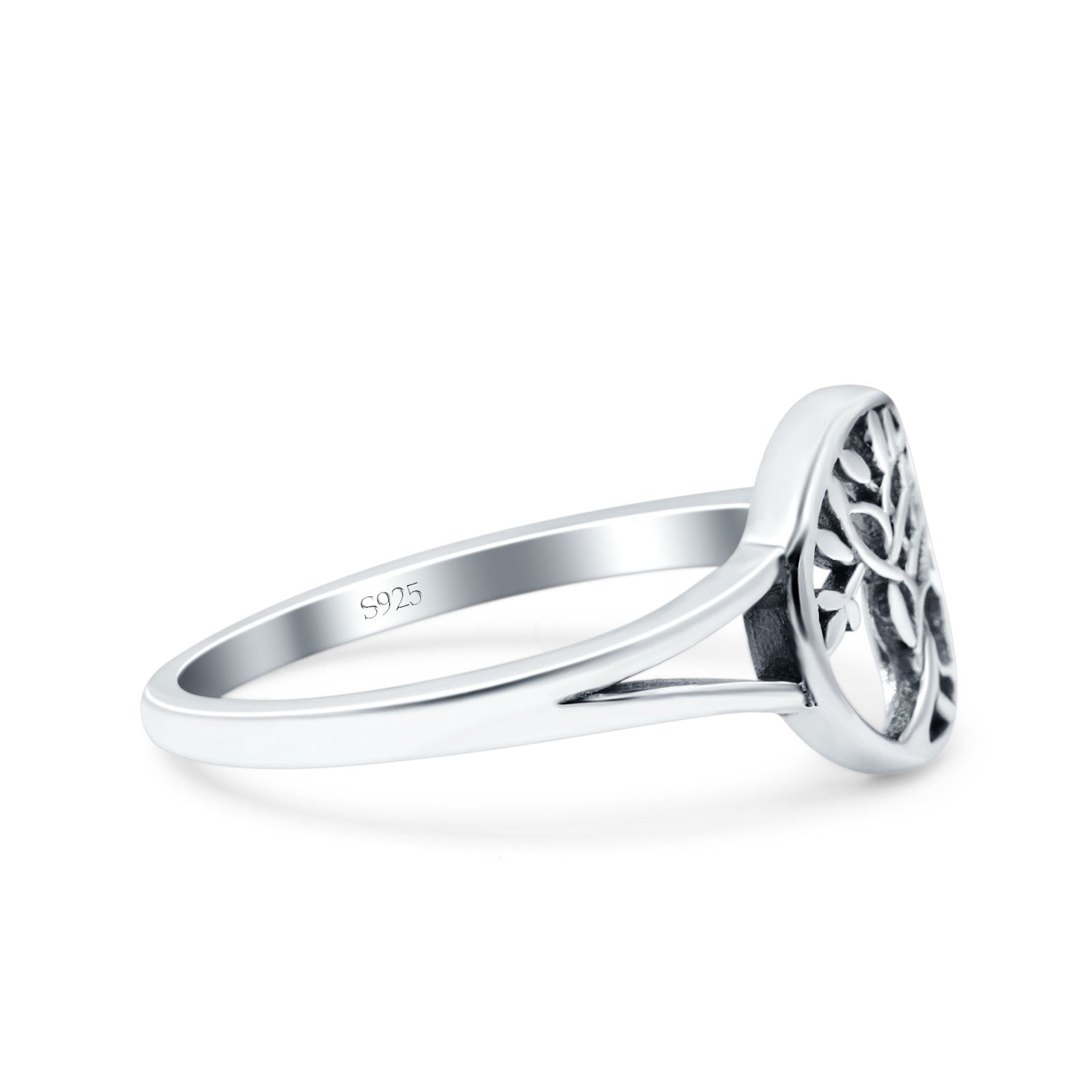Tree of Life Ring Band Oxidized Round 925 Sterling Silver (10mm)