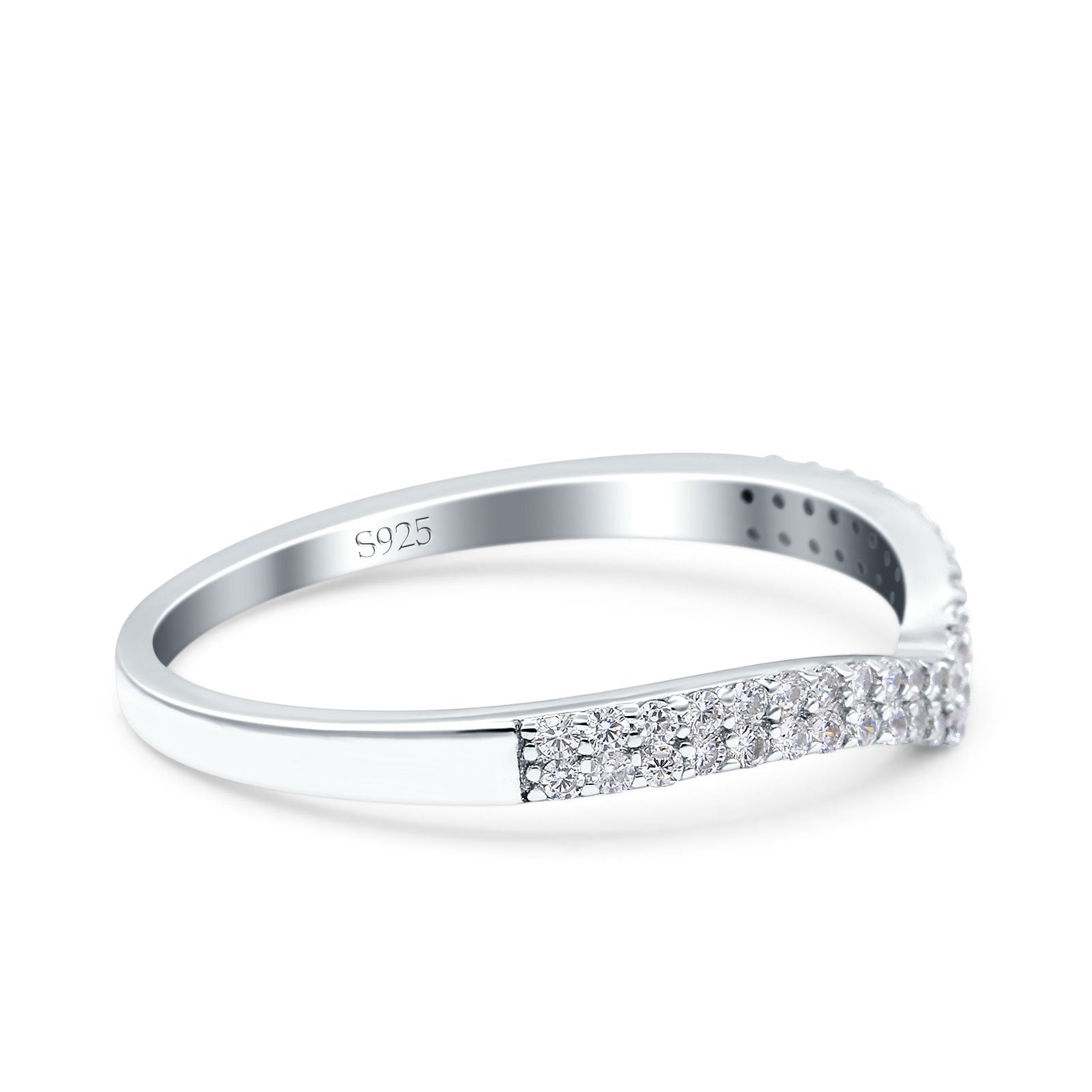 Half Eternity Ring Wedding Band Round Simulated Cubic Zirconia 925 Sterling Silver (4mm)