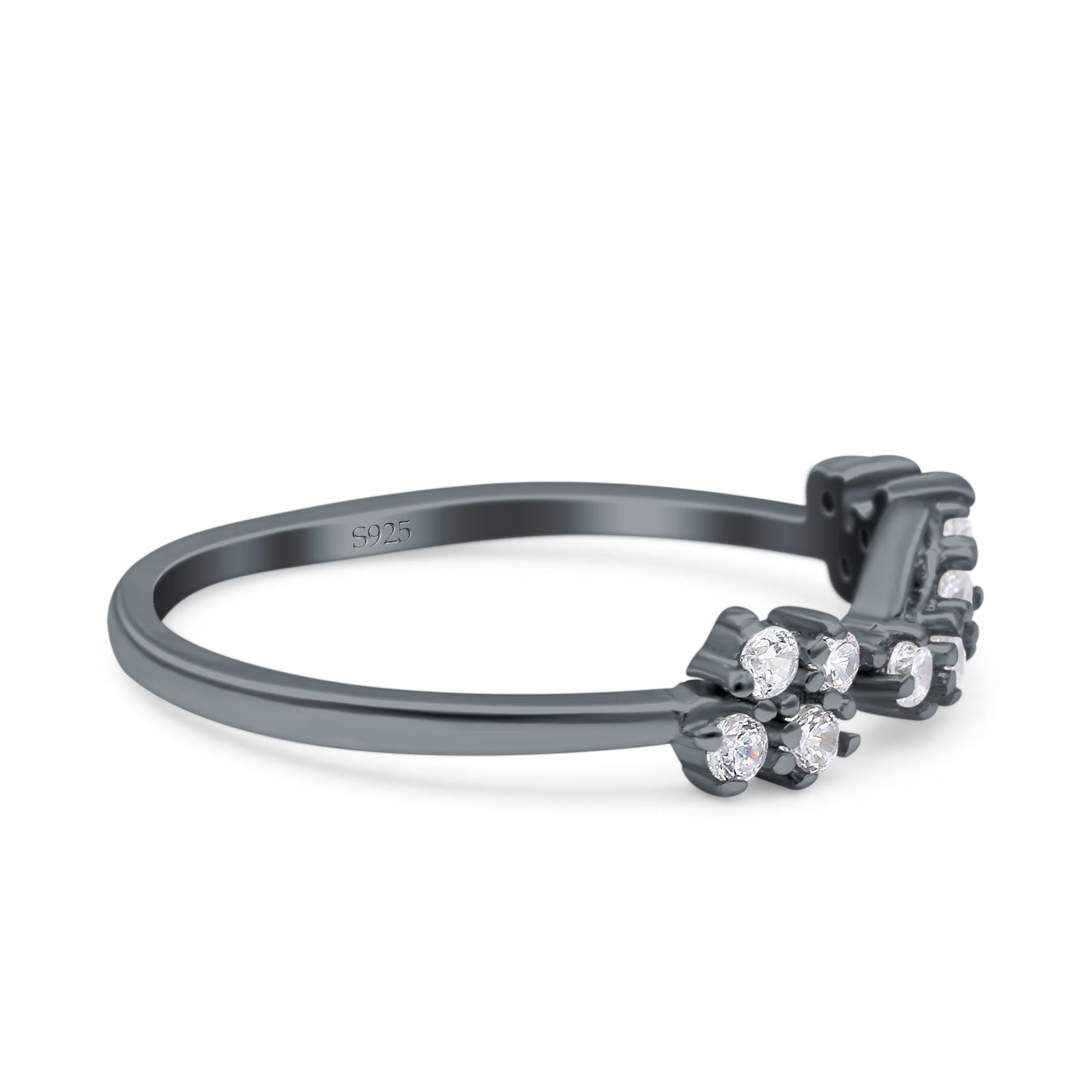 Half Eternity Petite Dainty Wedding Ring Band Round Simulated Cubic Zirconia 925 Sterling Silver (4mm)