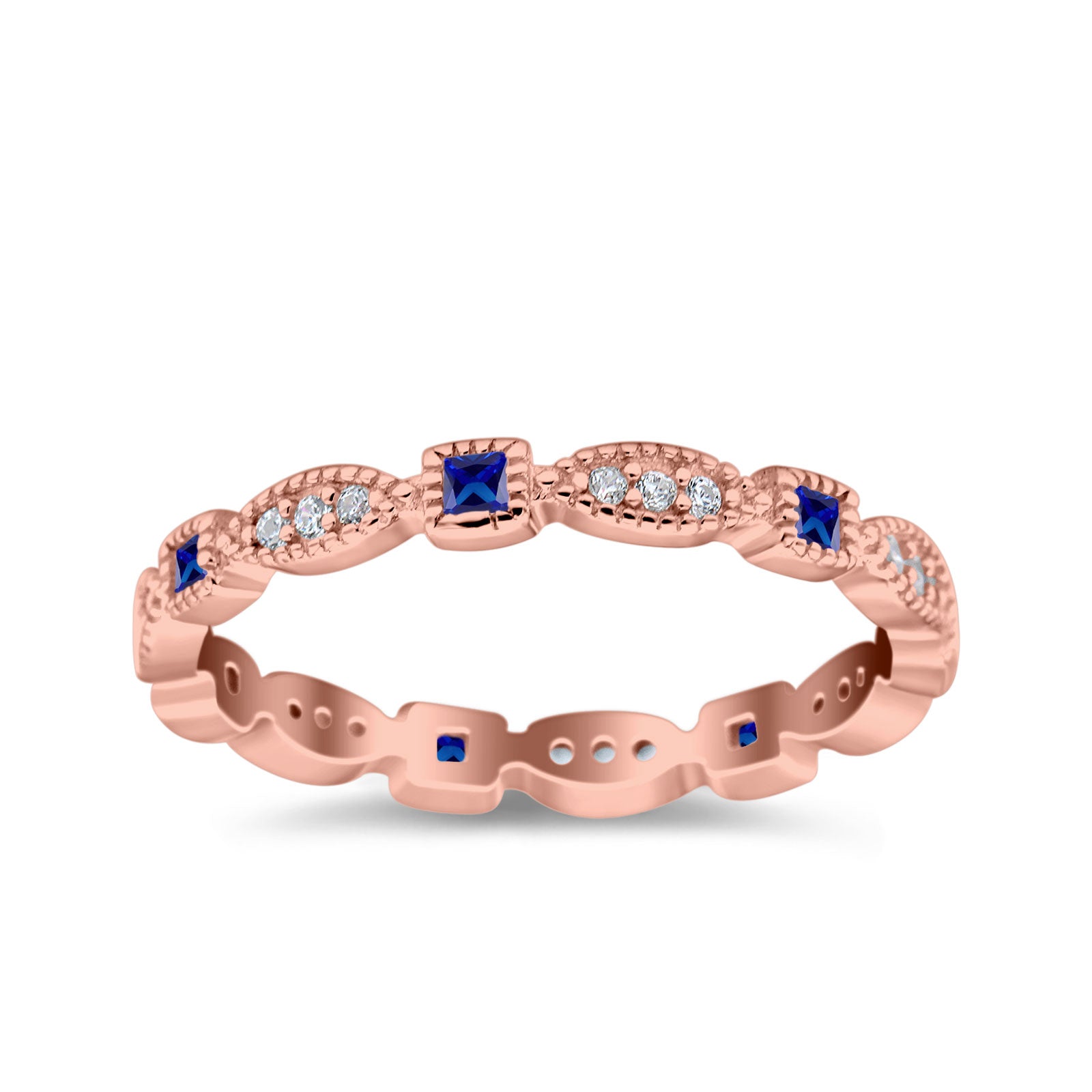 Full Eternity Stackable Ring Wedding Band Round Simulated Cubic Zirconia 925 Sterling Silver (3mm)