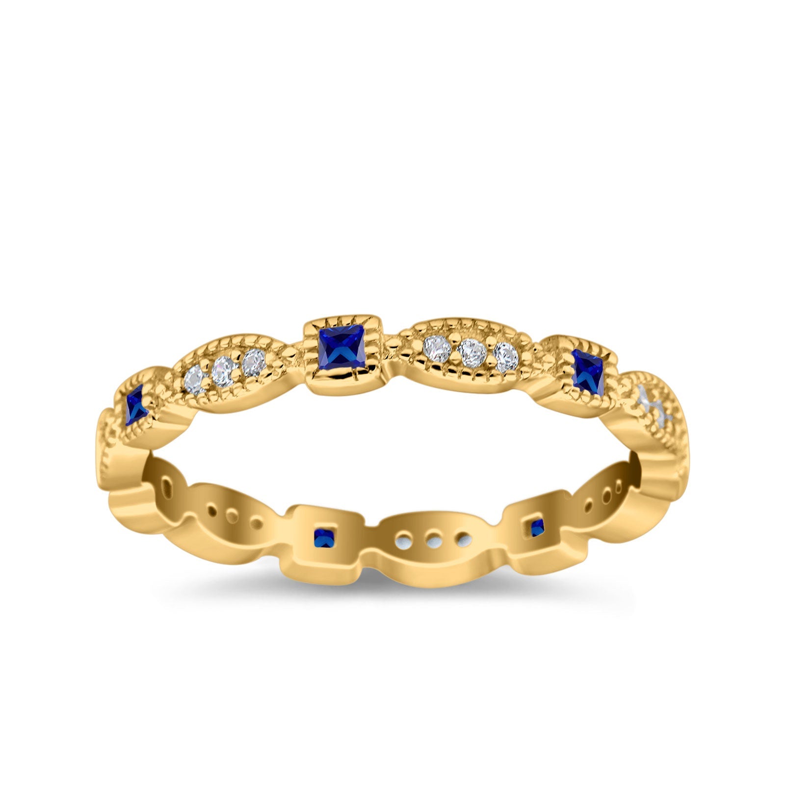 Full Eternity Stackable Ring Wedding Band Round Simulated Cubic Zirconia 925 Sterling Silver (3mm)