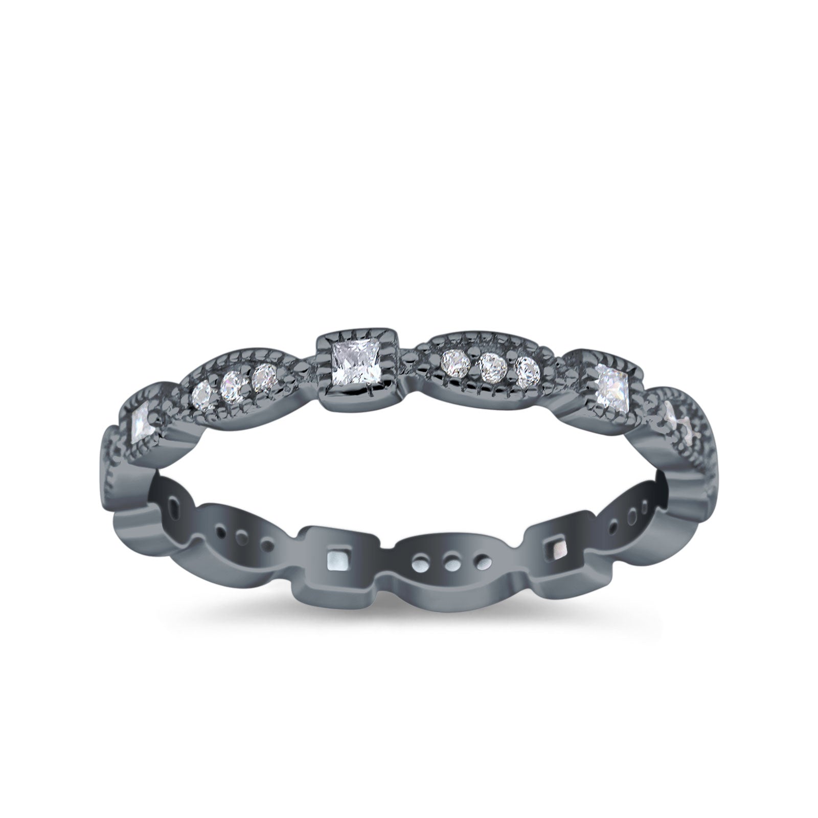 Full Eternity Stackable Ring Wedding Band Round Simulated Cubic Zirconia 925 Sterling Silver (3mm)