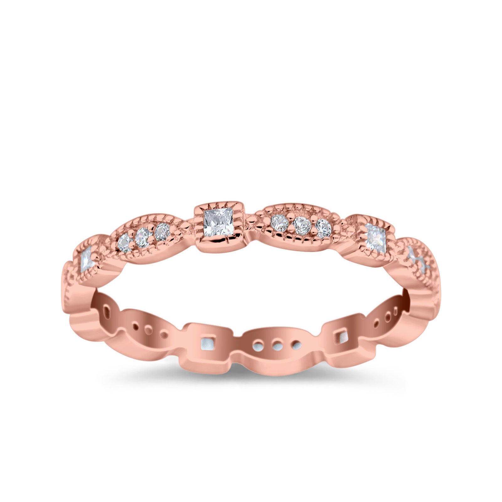 Full Eternity Stackable Ring Wedding Band Round Simulated Cubic Zirconia 925 Sterling Silver (3mm)