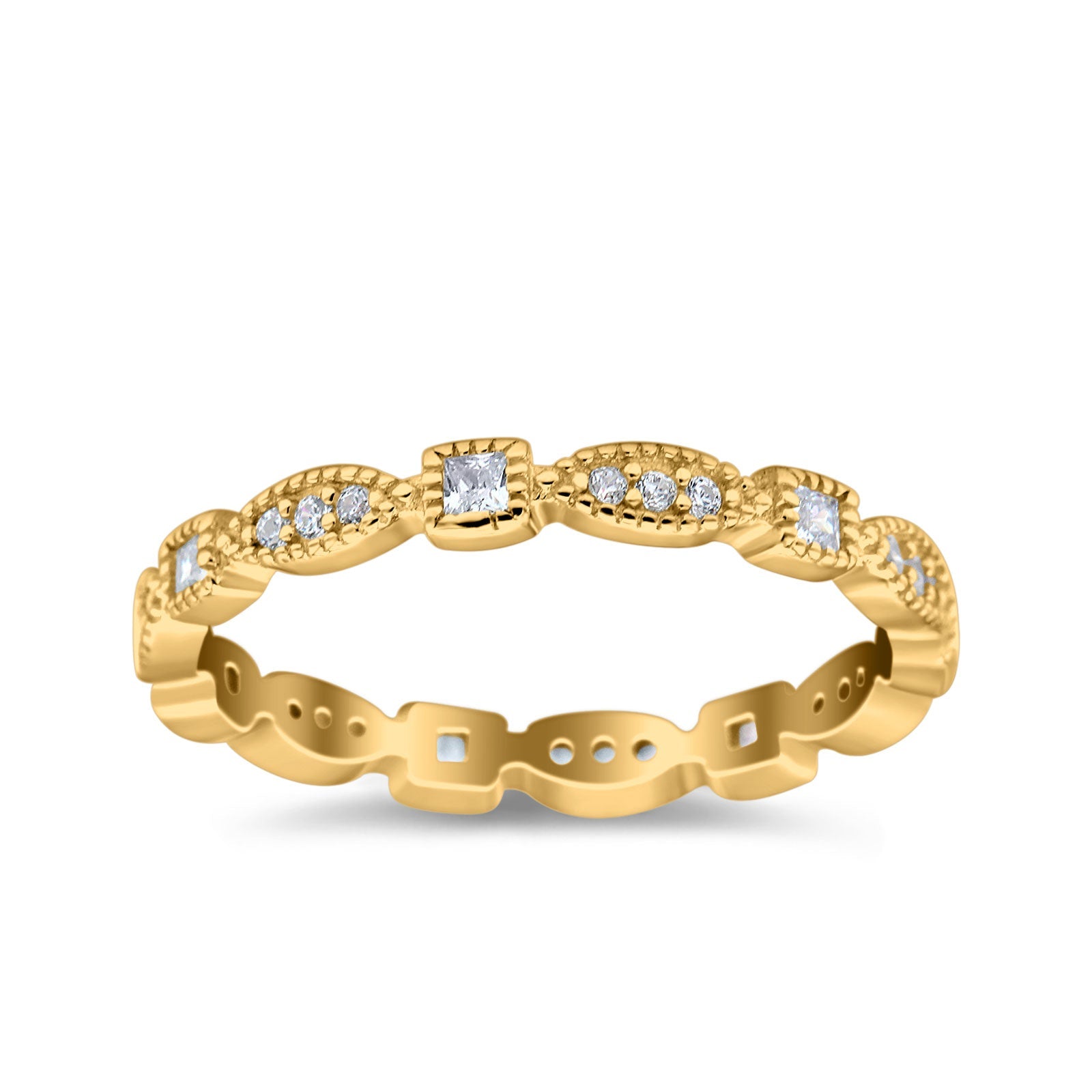 Full Eternity Stackable Ring Wedding Band Round Simulated Cubic Zirconia 925 Sterling Silver (3mm)