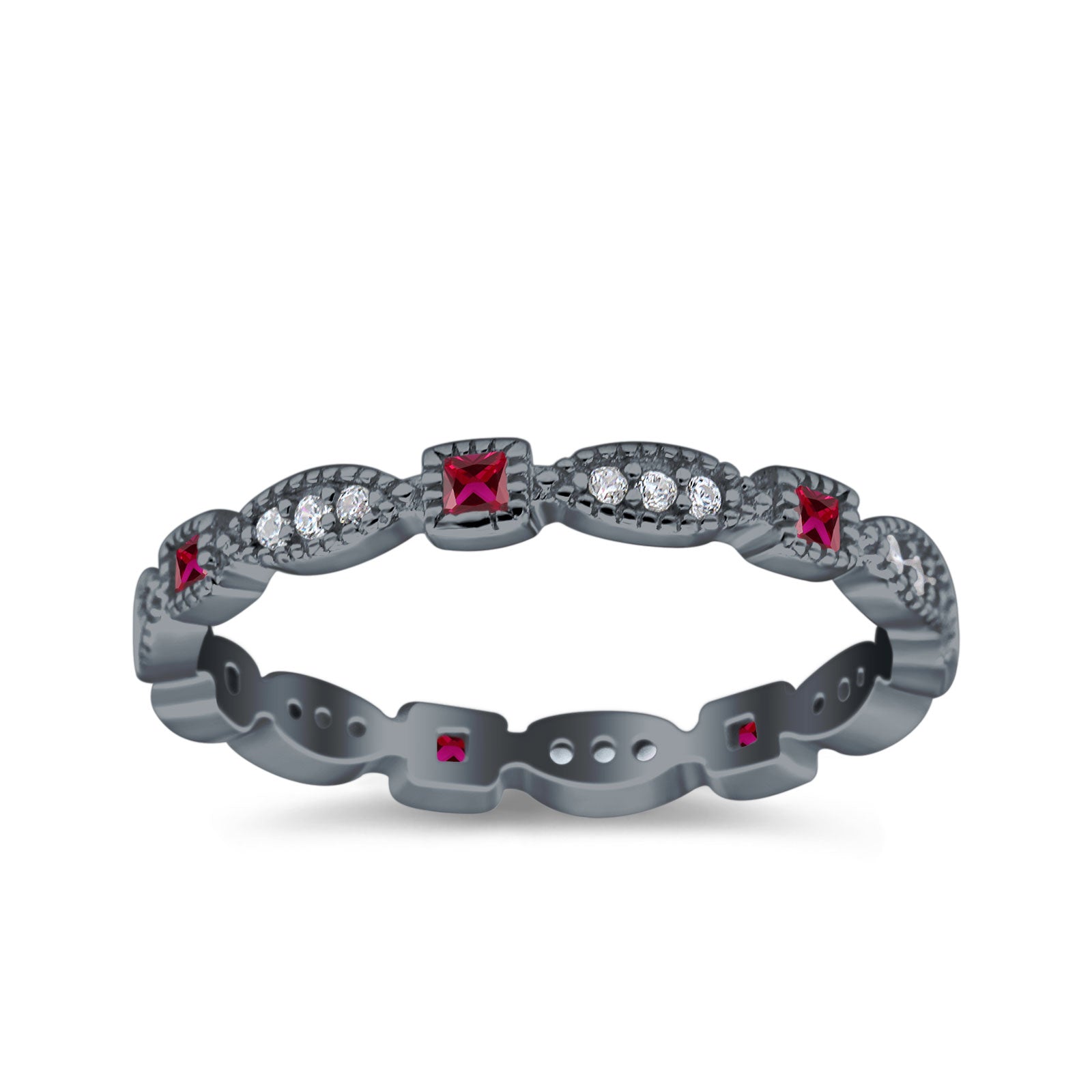 Full Eternity Stackable Ring Wedding Band Round Simulated Cubic Zirconia 925 Sterling Silver (3mm)