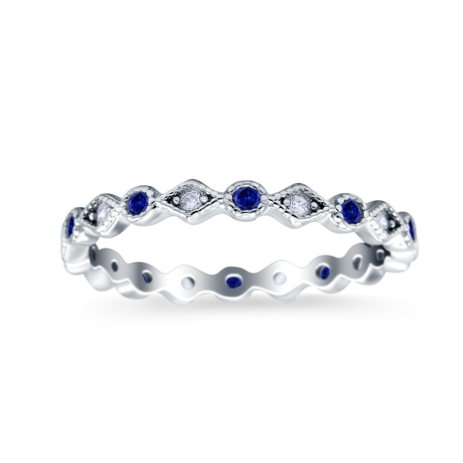 Full Eternity Stackable Ring Wedding Band Round Simulated Cubic Zirconia 925 Sterling Silver (3mm)