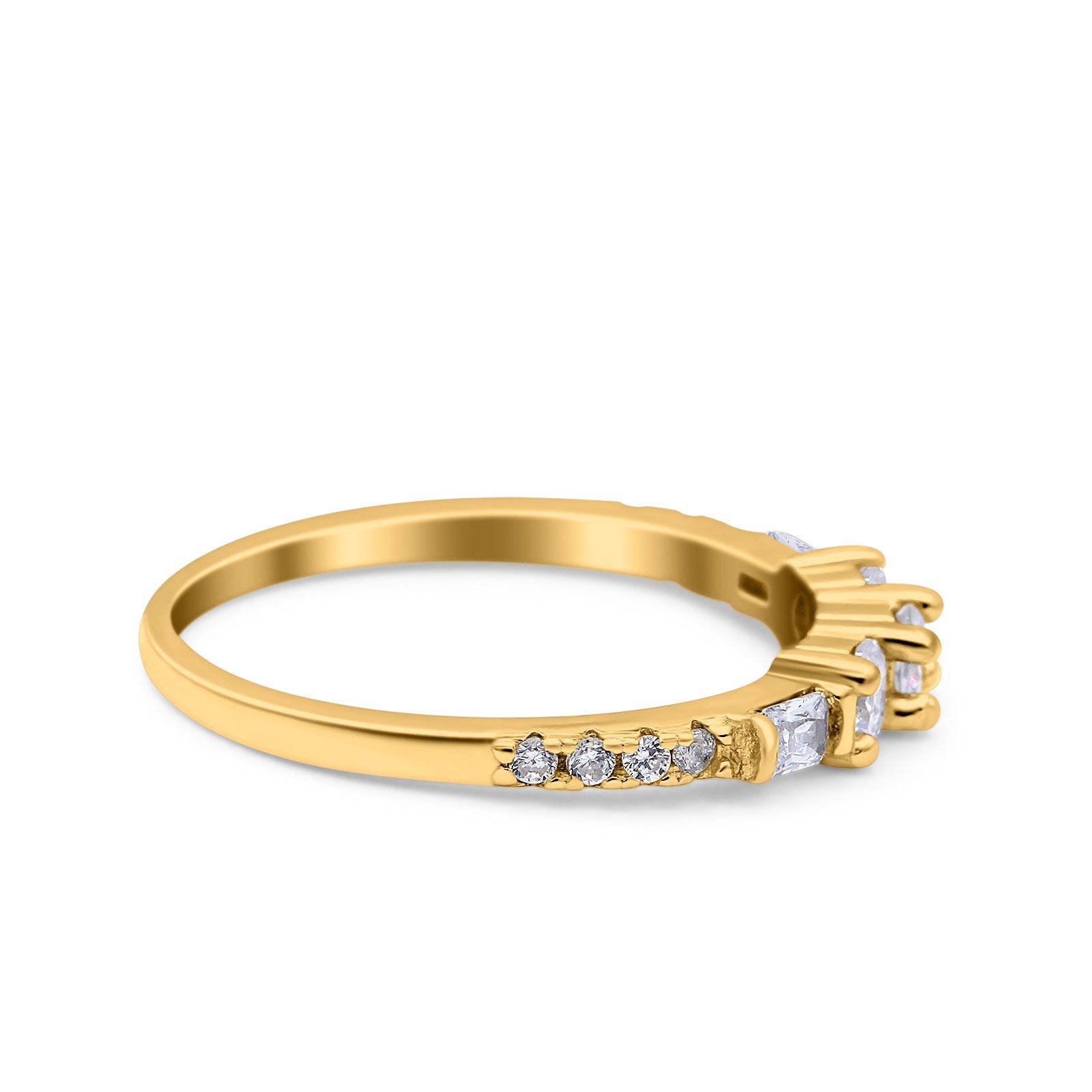 Simple Band Wedding Ring Baguette Round Simulated Cubic Zirconia 925 Sterling Silver (6mm)