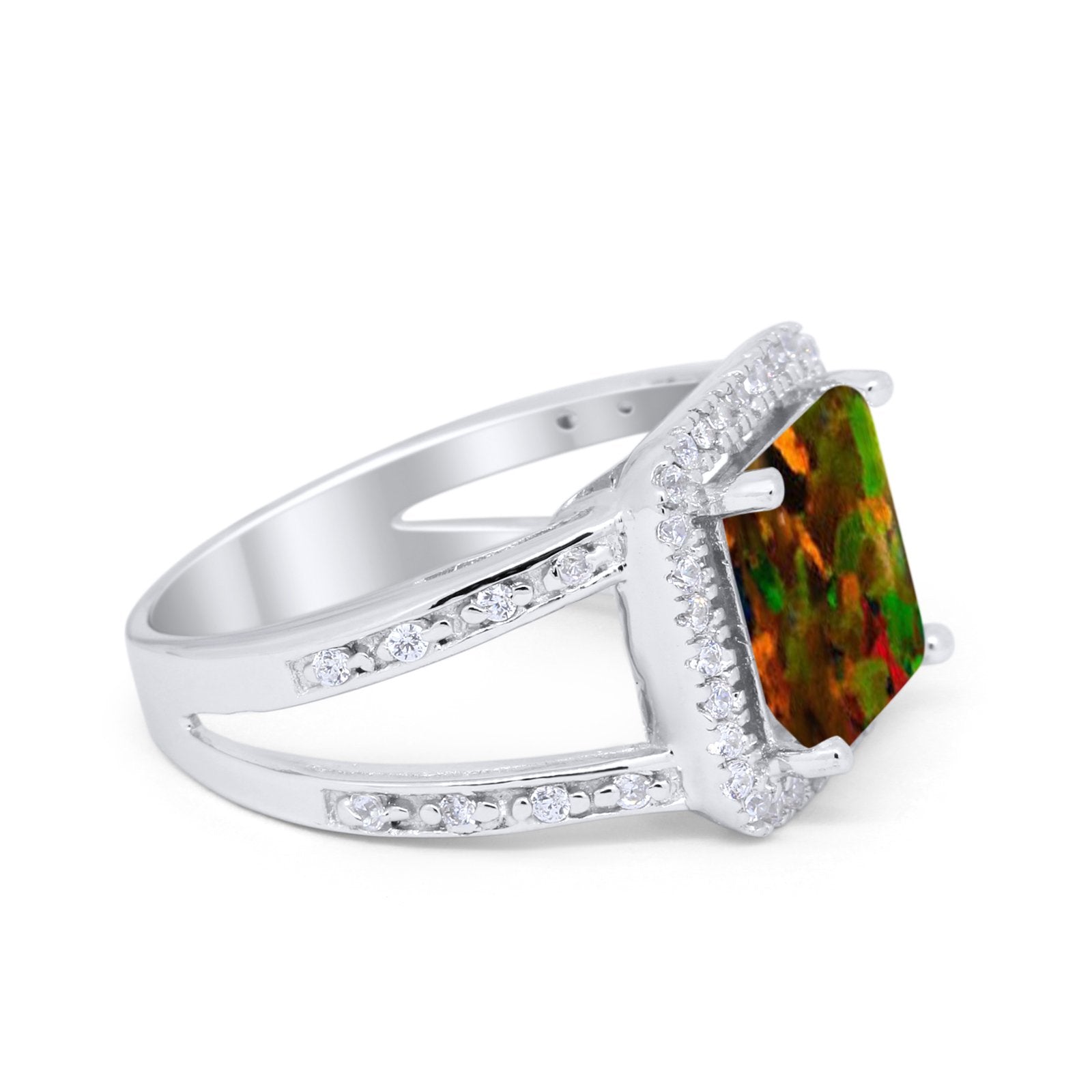 Halo Princess Shape Engagement Ring Simulated CZ 925 Sterling Silver