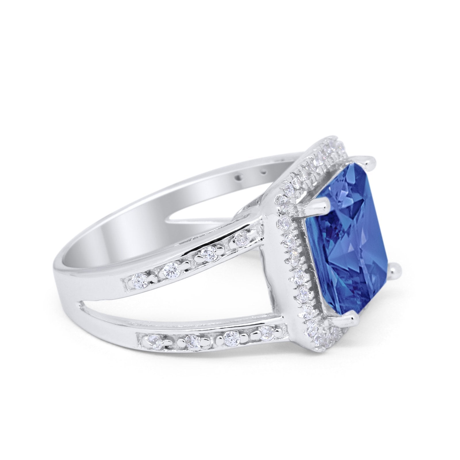Halo Princess Shape Engagement Ring Simulated CZ 925 Sterling Silver