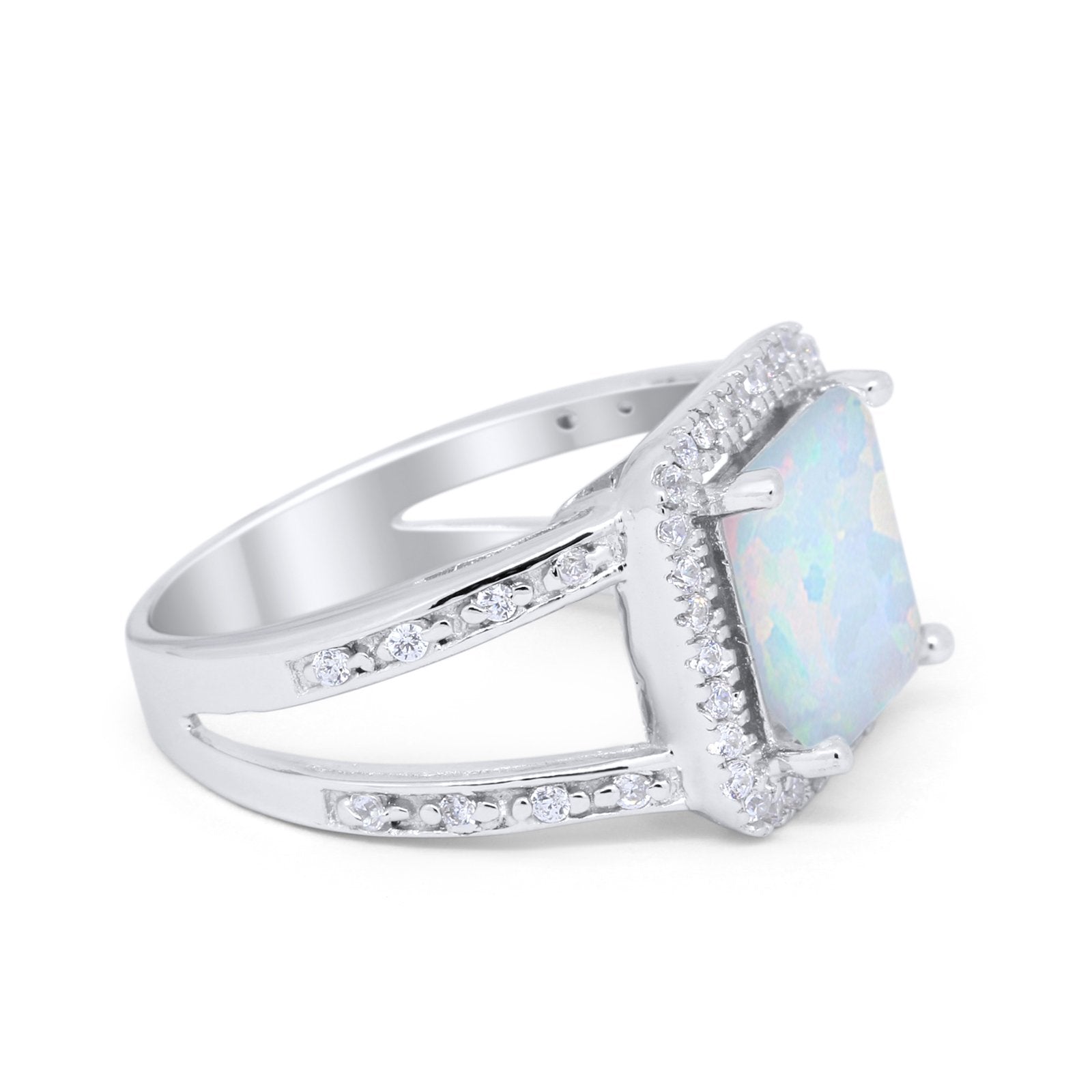 Halo Princess Shape Engagement Ring Simulated CZ 925 Sterling Silver