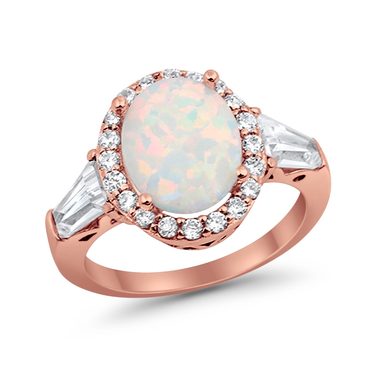 Halo Fashion Ring Round Baguette Simulated CZ 925 Sterling Silver