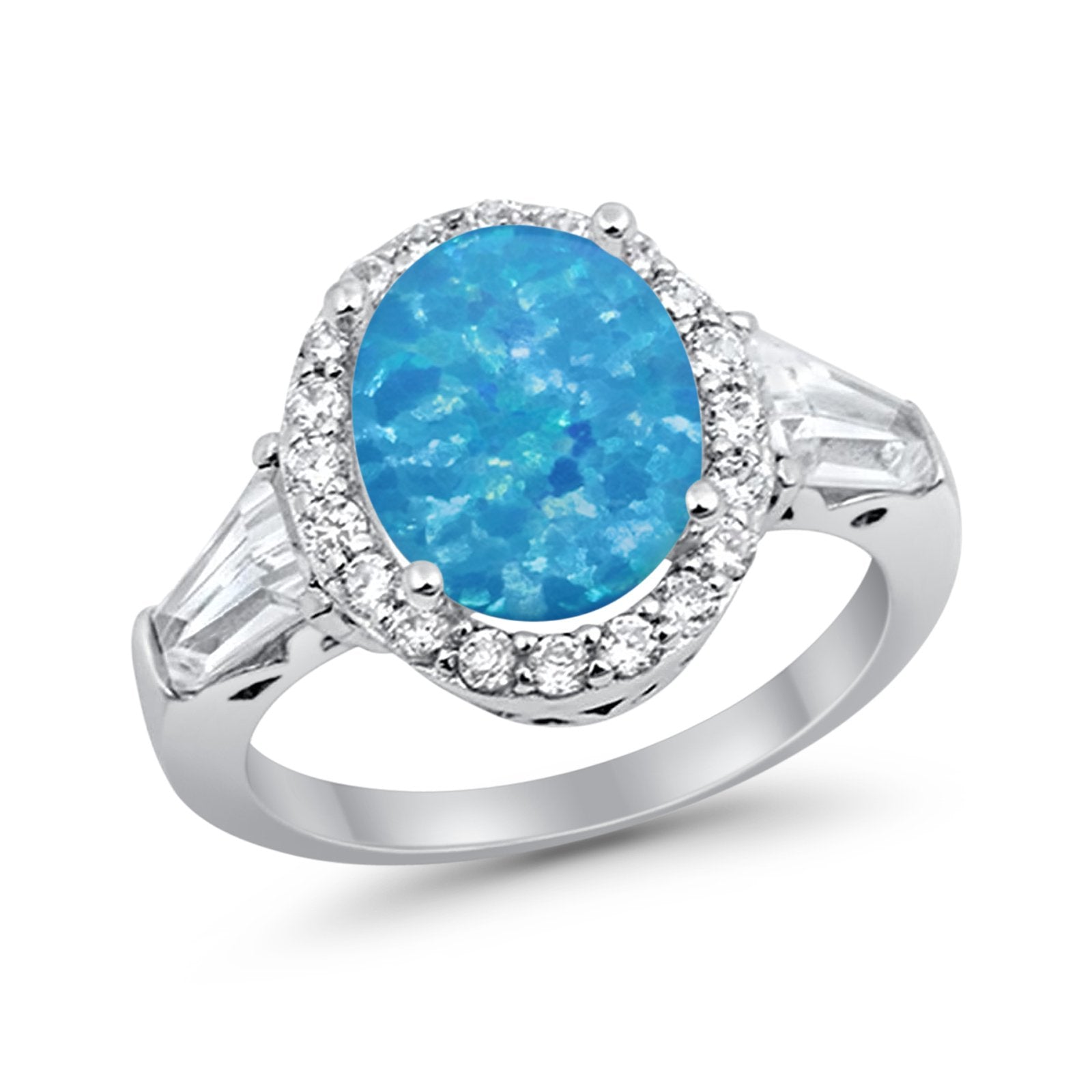 Halo Fashion Ring Round Baguette Simulated CZ 925 Sterling Silver